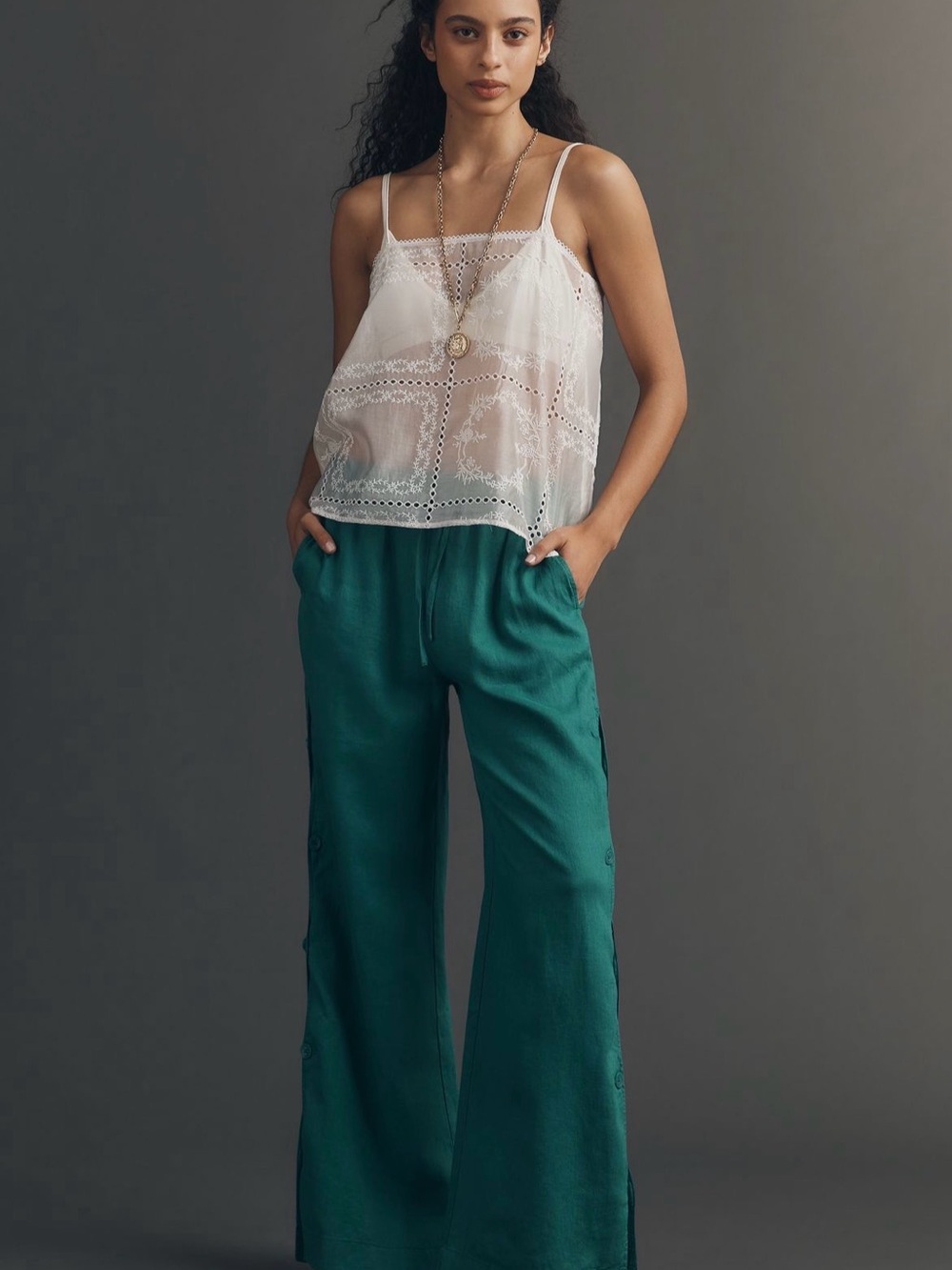 Brooklin Wavy Linen Wide Leg Pants by Maeve